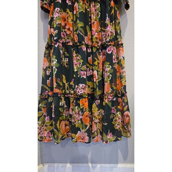 AQUA Women's Floral Deep Green Maxi Dress S Off Shoulder Long Sleeve Romantic - Picture 7 of 15